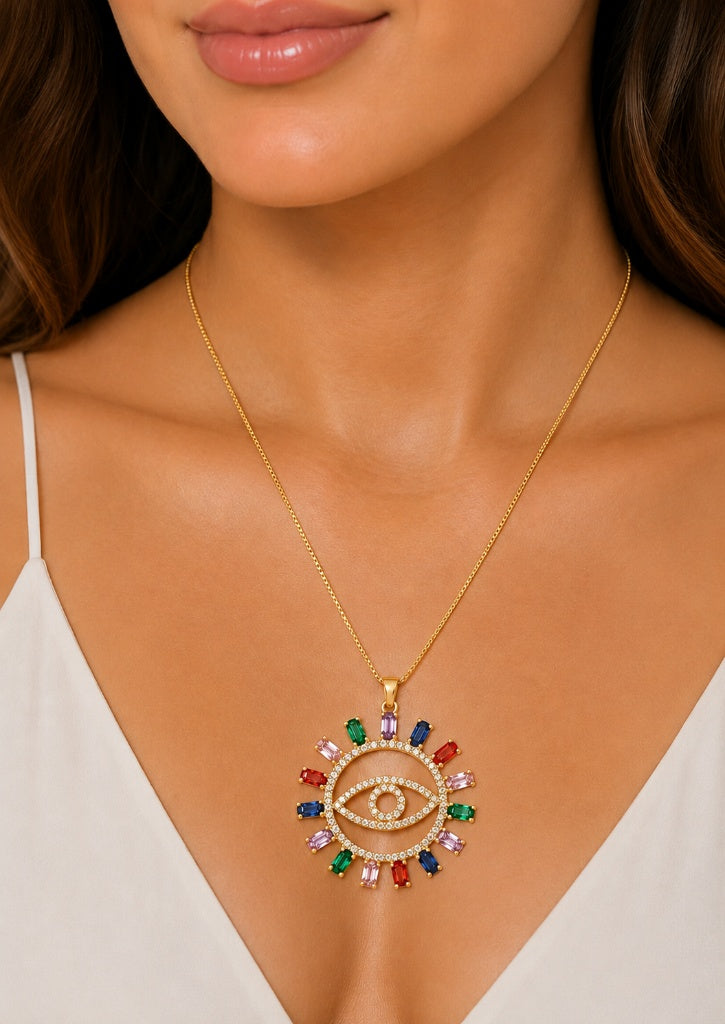 Colar Olho Grego Navete Color Ouro 18k