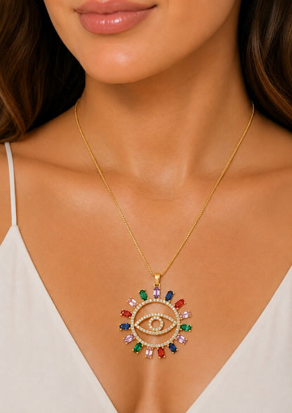 Colar Olho Grego Navete Color Ouro 18k