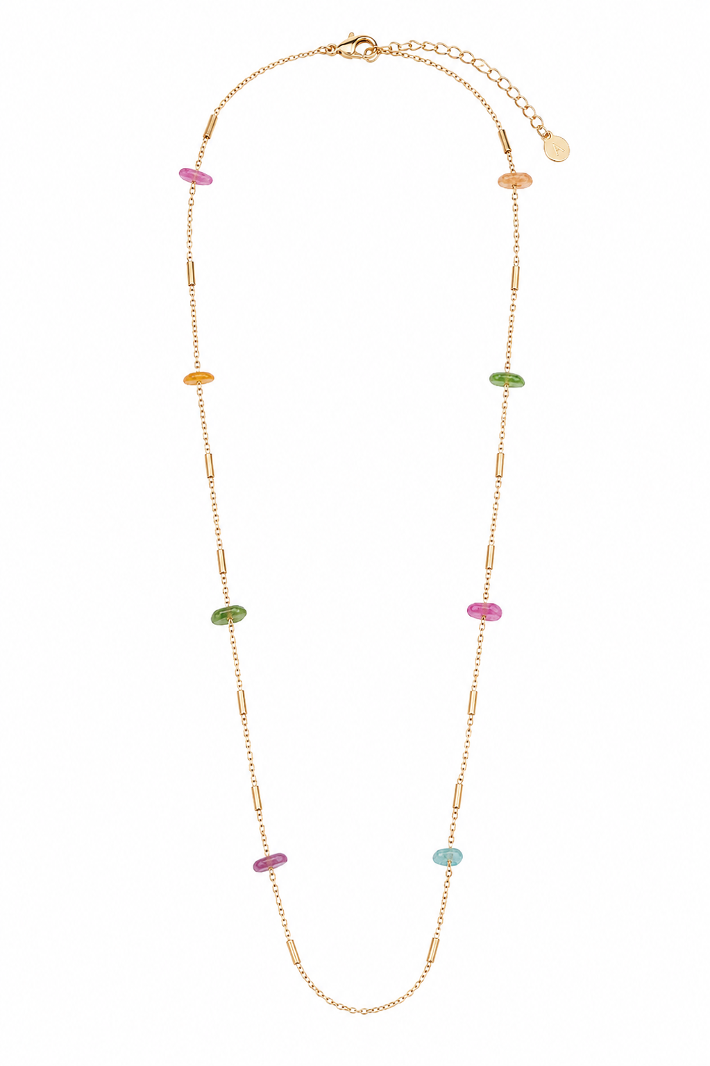 Colar Longo Cascalho Colorido Natural Ouro 18k