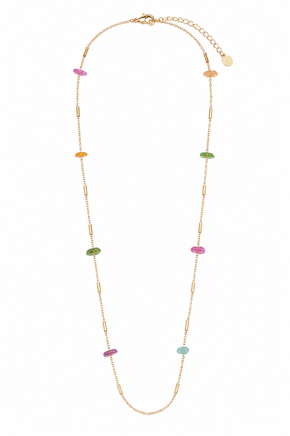 Colar Longo Cascalho Colorido Natural Ouro 18k