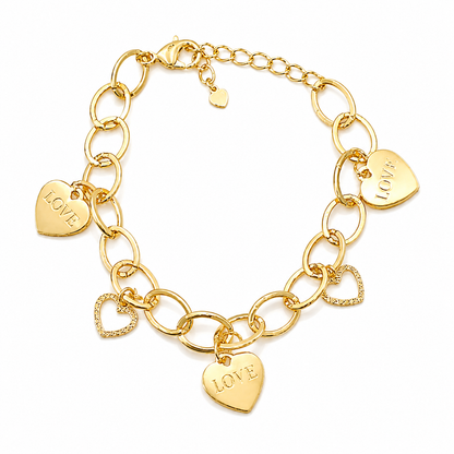 Pulseira Elos Ovais com Coração “Love" Ouro 18k