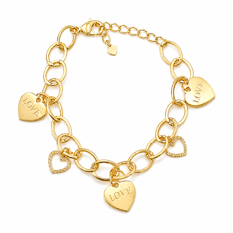 Pulseira Elos Ovais com Coração “Love" Ouro 18k