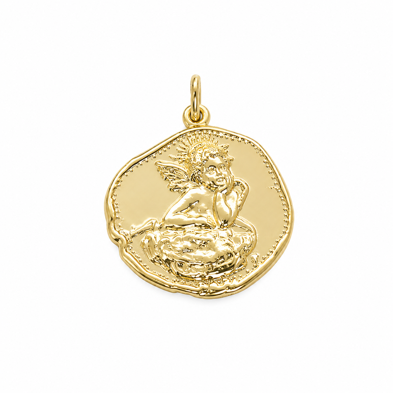 Pingente Religioso Medalha Orgânica Santo Anjo Ouro 18k
