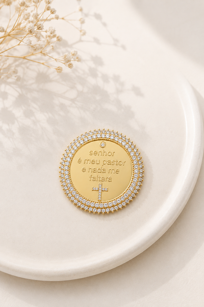 Pingente Frase Cravejada Ouro 18k