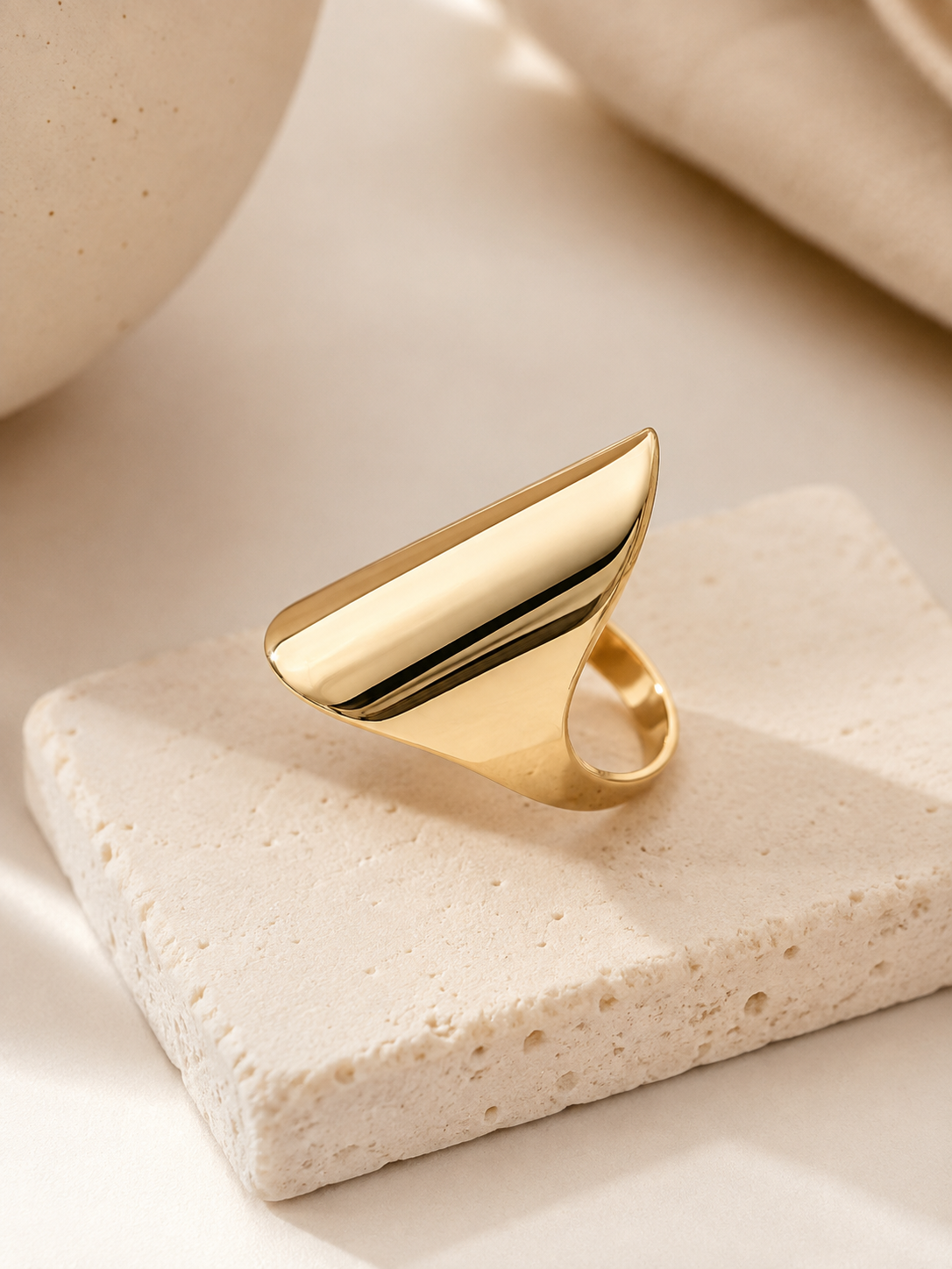 Anel Oval Alongado Liso Regulável Ouro 18k