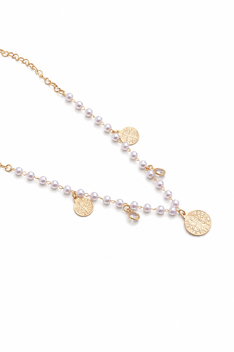 Colar Corações com Pérola São Bento Ouro 18k